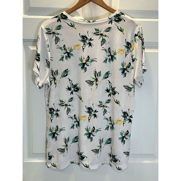 Apt 9 Essentials White V Neck Short Sleeve T Shirt Size XL Floral Top - Picture 2 of 4